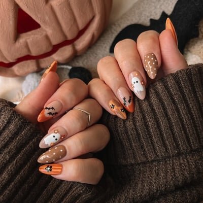 unghie halloween fiori pois fantasmi